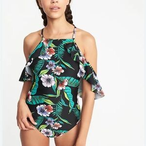 Cold-shoulder flora swimsuit for women